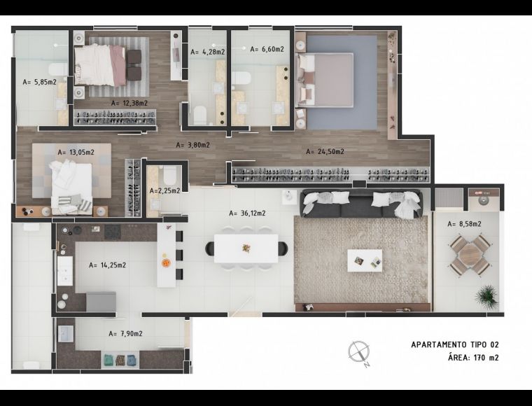 Apartamento no Bairro Bom Retiro em Blumenau com 3 Dormitórios (3 suítes) e 170 m² - 3476901
