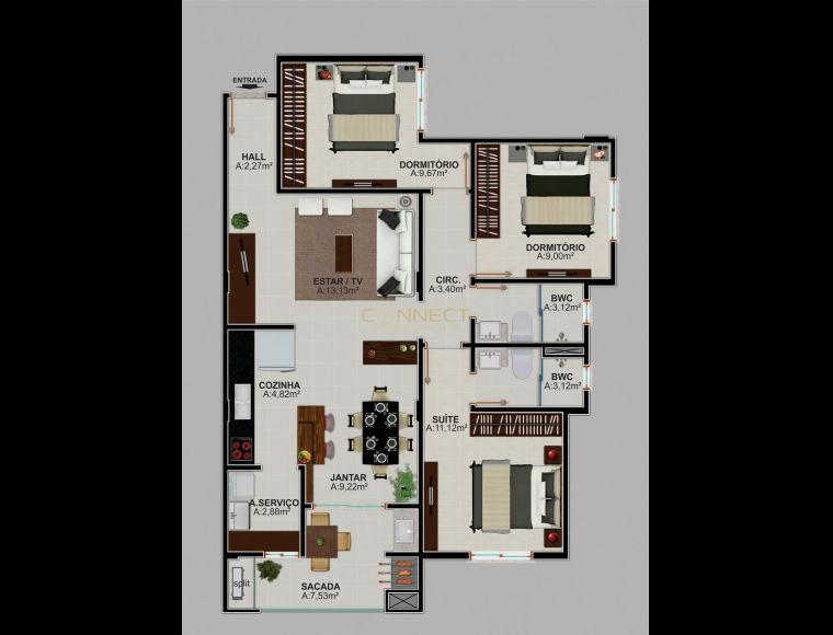 Apartamento no Bairro Itoupava Central em Blumenau com 3 Dormitórios (1 suíte) e 89 m² - 97