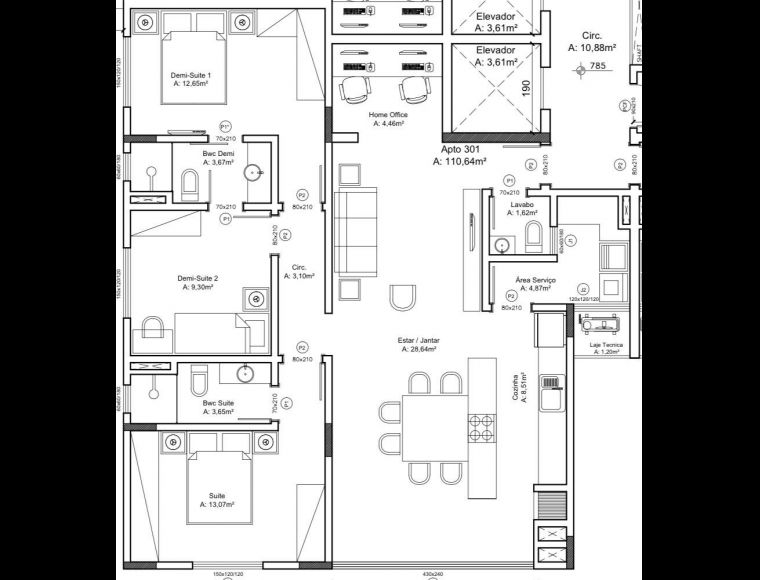 Apartamento no Bairro Velha em Blumenau com 3 Dormitórios (3 suítes) e 110 m² - AP0035