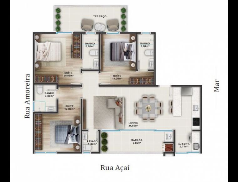 Apartamento no Bairro Canto Grande em Bombinhas com 3 Dormitórios (3 suítes) e 101.47 m² - 35717009