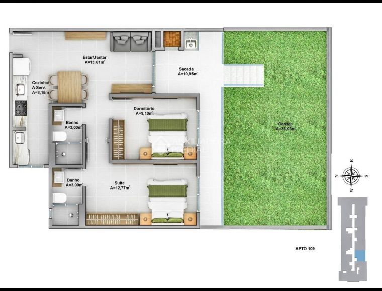 Apartamento no Bairro Ingleses em Florianópolis com 2 Dormitórios (1 suíte) - 461723