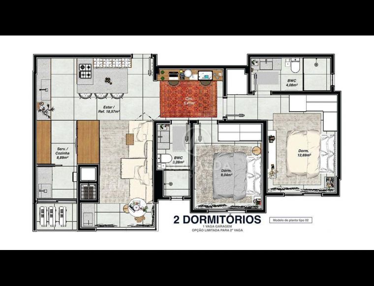 Apartamento no Bairro Sete de Setembro em Gaspar com 2 Dormitórios (1 suíte) e 69 m² - AP1595