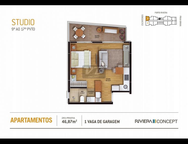 Apartamento no Bairro Fazendinha em Itajaí com 1 Dormitórios (1 suíte) e 47 m² - 1152