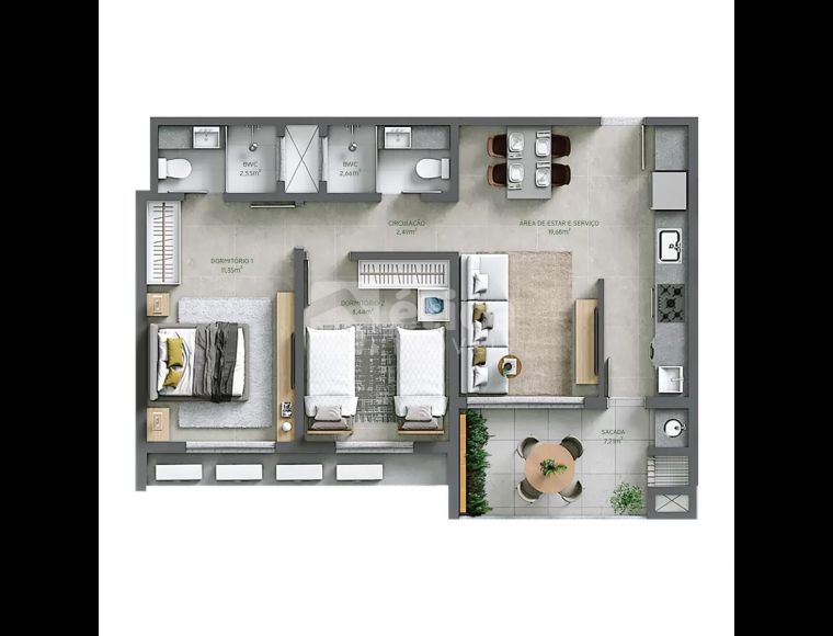 Apartamento no Bairro São Vicente em Itajaí com 2 Dormitórios (1 suíte) e 62 m² - 2221