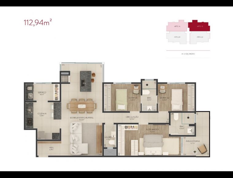 Apartamento no Bairro Centro em Pomerode com 3 Dormitórios (3 suítes) e 112.94 m² - 5177