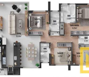 Apartamento no Bairro Victor Konder em Blumenau com 4 Dormitórios (4 suítes) e 174 m² - AP0716