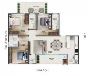 Apartamento no Bairro Canto Grande em Bombinhas com 3 Dormitórios (3 suítes) e 101.47 m² - 35717009