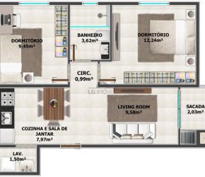 Apartamento no Bairro Guanabara em Joinville com 2 Dormitórios e 50 m² - LG8445