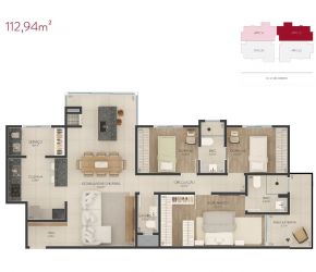 Apartamento no Bairro Centro em Pomerode com 3 Dormitórios (3 suítes) e 112.94 m² - 5177
